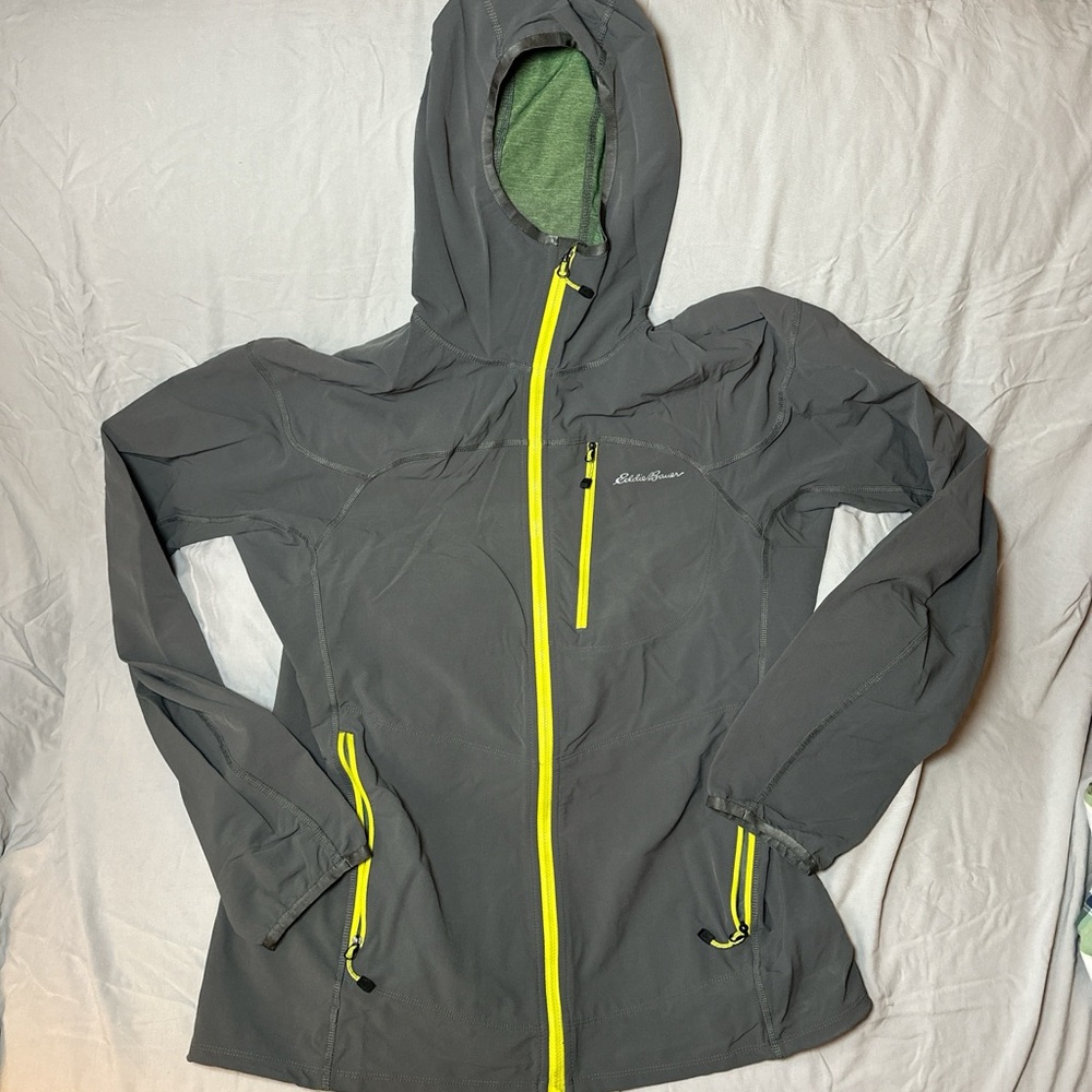Eddie Bauer Women's Charcoal Jacket with Neon Yellow Zippers
